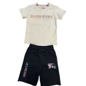 Complete set of CB-4 premium boys clothing Pakistan featuring striped shirt and beige shorts.