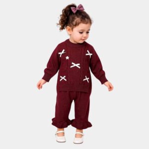 Kids Premium Winter Knit Sweater & Ruffle Flare Pants 2-Piece Outfit Set