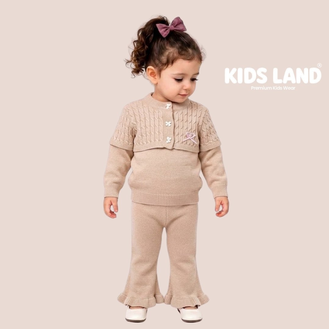 Kids Premium Winter Knit Sweater & Ruffle Flare Pants 2-Piece Outfit Set - Image 3