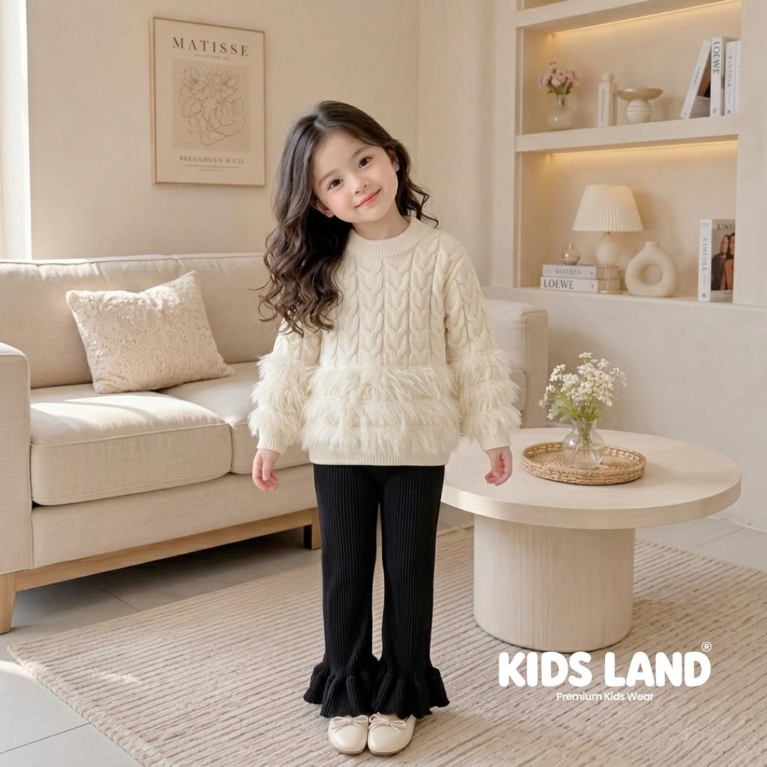 Kids Premium Winter Knit Sweater & Ruffle Flare Pants 2-Piece Outfit Set - Image 2
