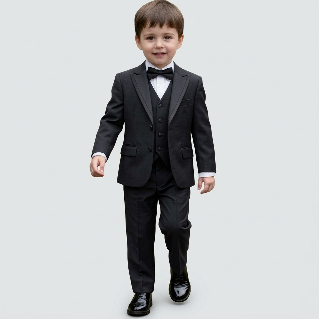 Boys' 3-Piece Grey Pinstripe Suit Set with Black Shirt & Tie - Image 4