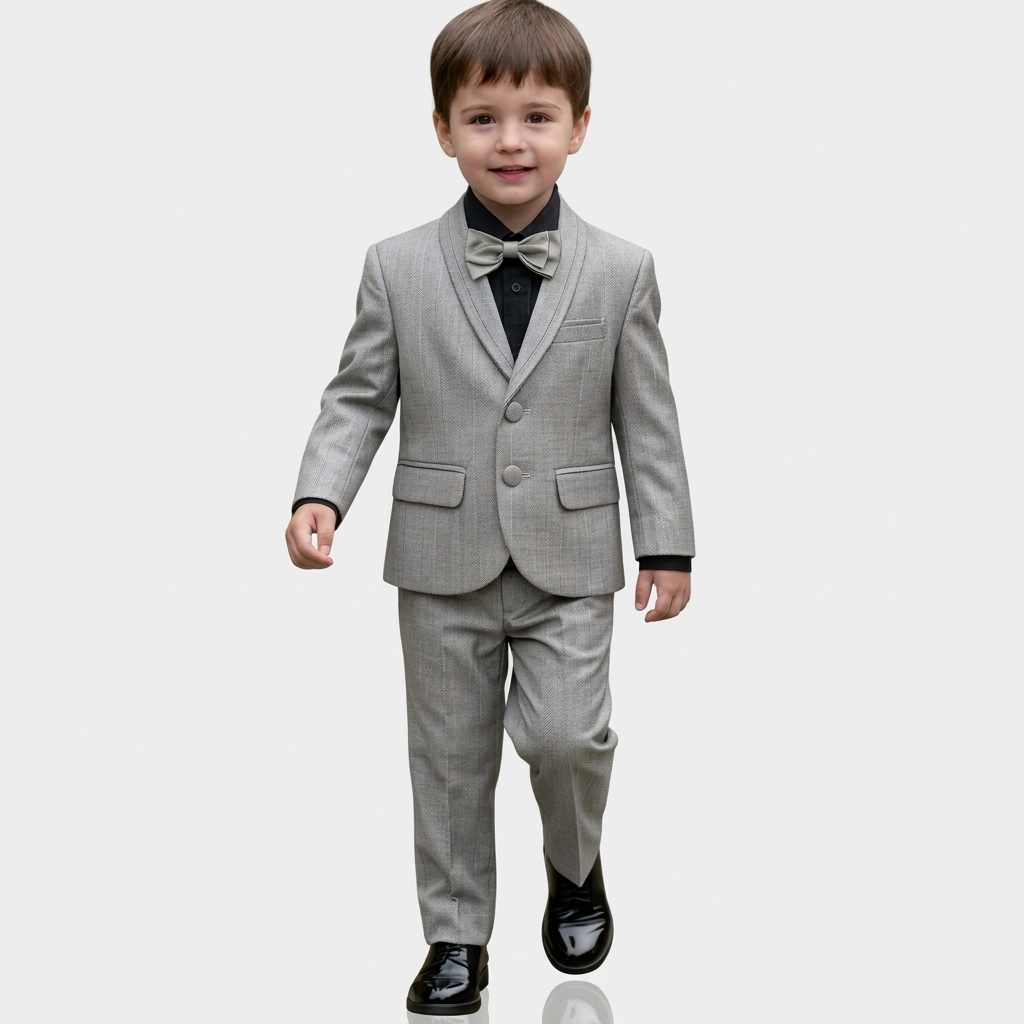 Boys' 3-Piece Grey Pinstripe Suit Set with Black Shirt & Tie - Image 5