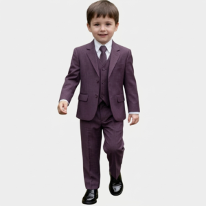Boys' 3-Piece Formal Plum Pinstripe Suit Set with White Shirt & Tie