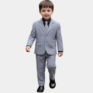 Boys' 3-Piece Grey Pinstripe Suit Set with Black Shirt & Tie