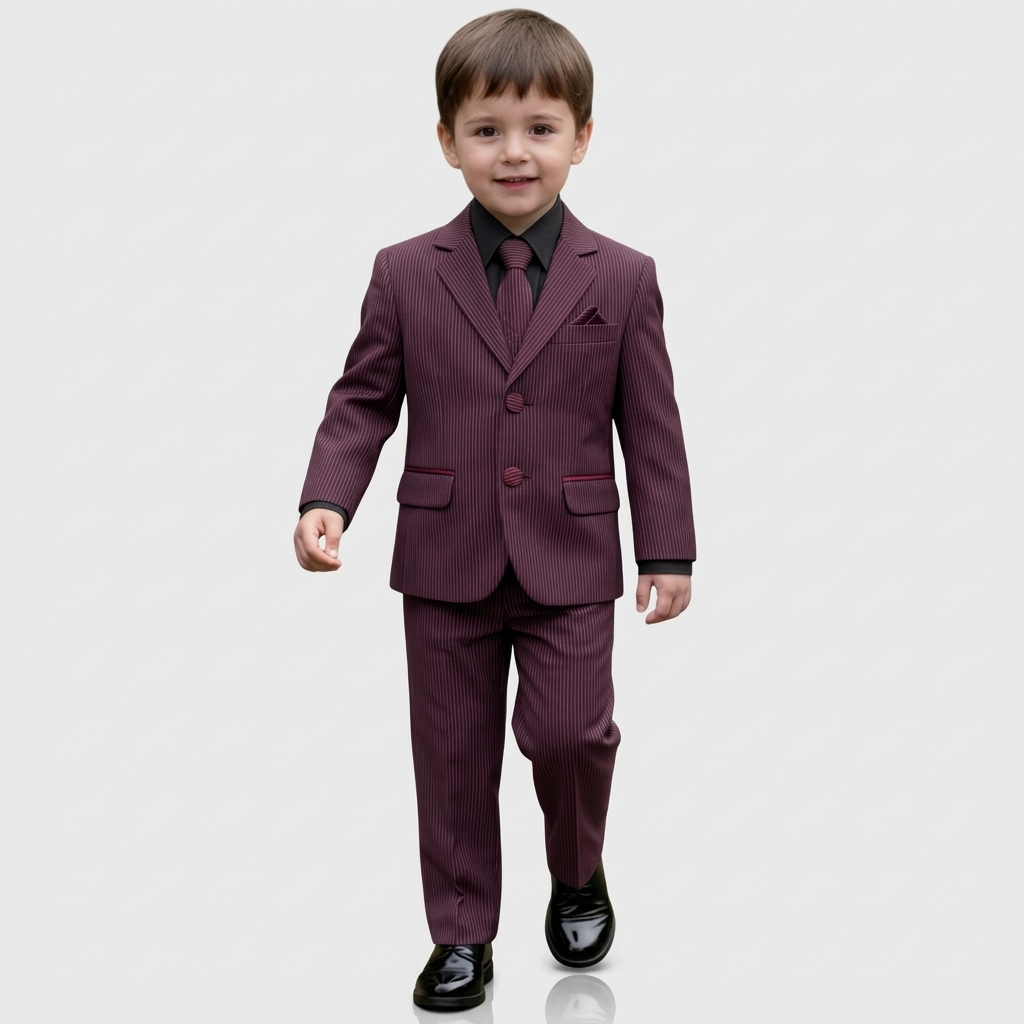 Boys' 3-Piece Grey Pinstripe Suit Set with Black Shirt & Tie - Image 2
